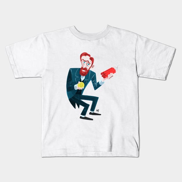 Alfred Nobel Kids T-Shirt by washburnillustration